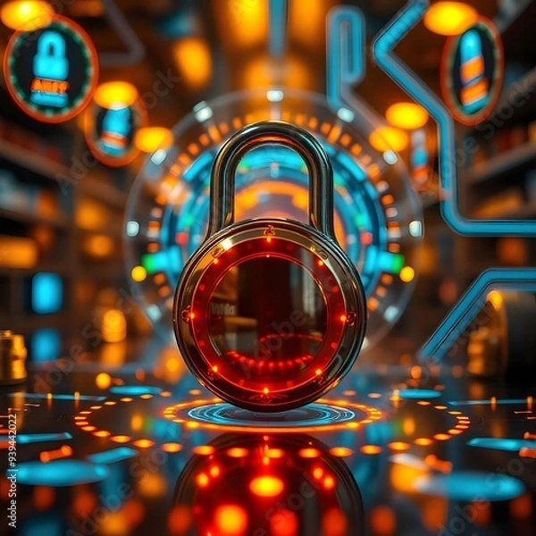 Fototapeta Abstract Internet Cyber Security concept,Generative Ai
