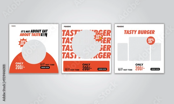 Fototapeta Set of Food menu Editable banner social media post templates for promotions on the Food menu, Layout design for marketing on social media