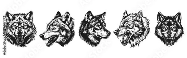 Fototapeta wolf heads vector set