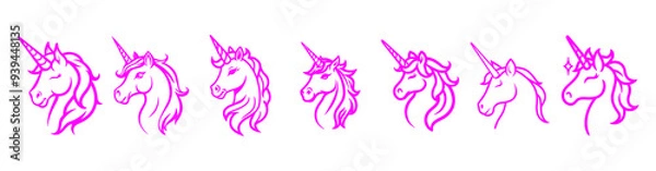 Fototapeta unicorn heads vector set