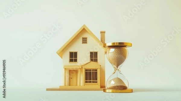 Fototapeta Time is of the Essence: A Miniature House and Hourglass Illustrate the Importance of Timing in Real Estate