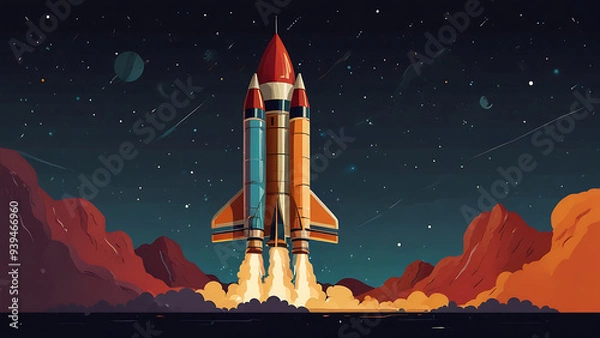 Obraz Rocket in Flat Modern Design with Clean Lines and Bold Colors
