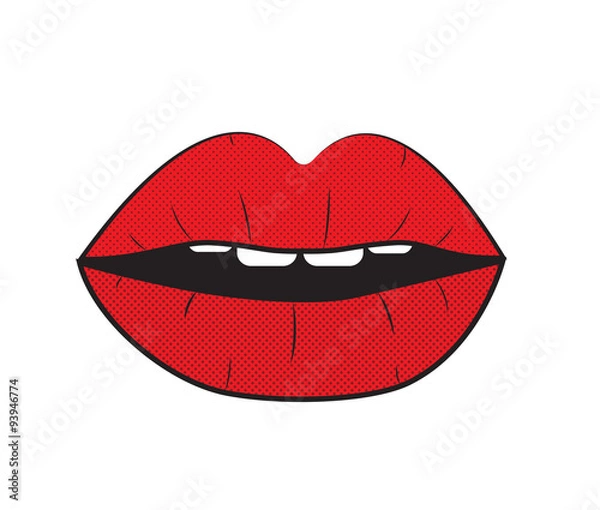 Fototapeta Open Red Lips Pop Art Background Vector