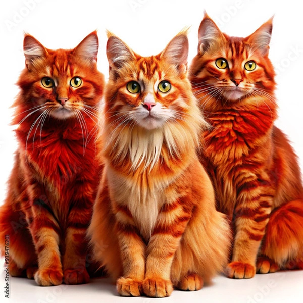 Fototapeta Cat with red fur isolated on white background as transparent PNG
