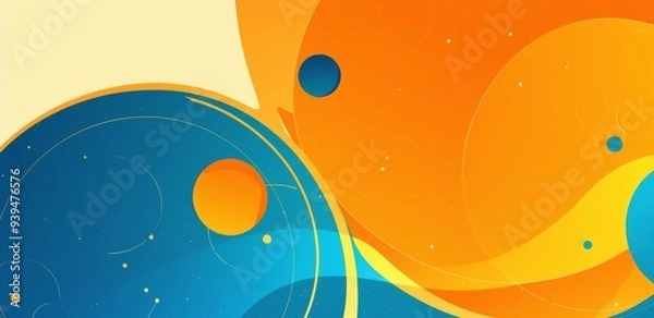 Fototapeta Abstract Blue and Orange Background with Large Circular Elements in Flat Design Style for Web Banner or Presentation