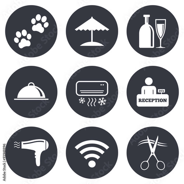 Fototapeta Hotel, apartment services icons. Wifi sign.