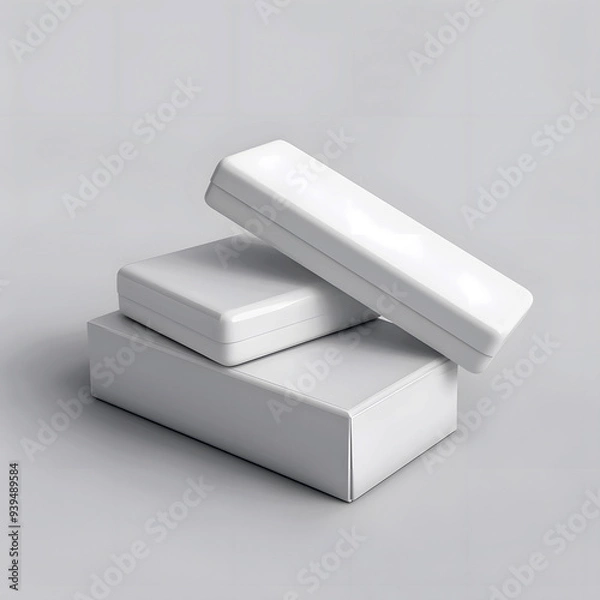 Fototapeta 3D Soap Bar with Blank White Packaging Box: Minimalist Mockup on a Plain White Background. Empty White Metal Box for Mockup.