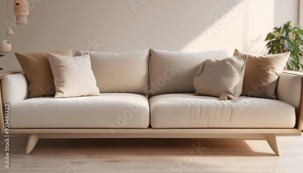 Fototapeta Warm and cozy sofa in earth tone colors.