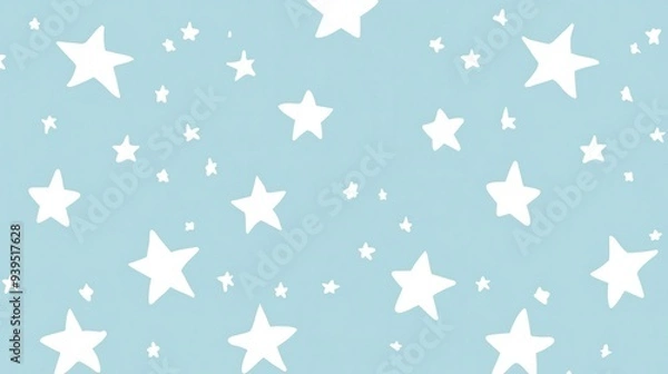 Fototapeta A light blue background adorned with various white stars, creating a whimsical and dreamy atmosphere.