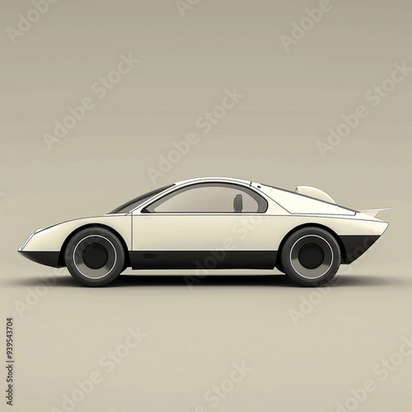 Fototapeta Side view of a sleek vintage sports car in a minimalist beige background, showcasing a classic and stylish automotive design.