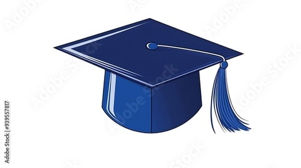 Fototapeta Celebrate Graduation with Cheerful Blue Grad Cap Cartoon! Fun Vector Clip Art for Designs on White Background.