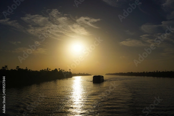 Obraz Cruise ship at the Nile river during sunset, Luxor, Egypt