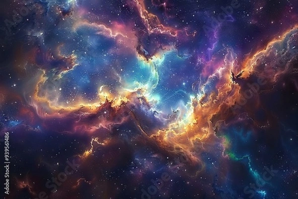 Fototapeta Colorful nebula swirling in the vast universe, a mesmerizing display of galaxies and constellations, a glimpse of the Milky Way's beauty amid the infinite expanse of space.