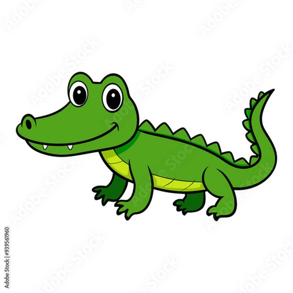 Fototapeta Vector illustration of a green crocodile smiley face isolated on white background.