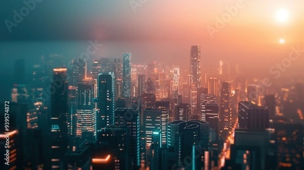 Fototapeta Luminous Cityscape at Dusk