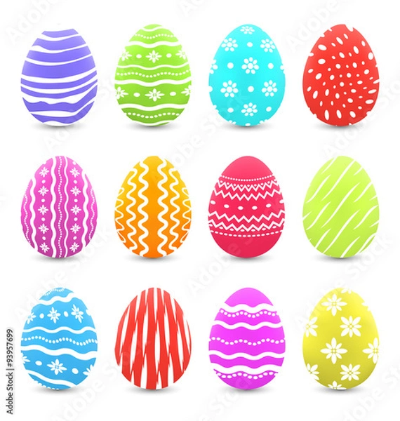 Obraz Easter many multicolored ornate eggs with shadows isolated on wh