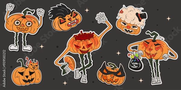 Fototapeta A set of stickers in the form of pumpkin characters for Halloween