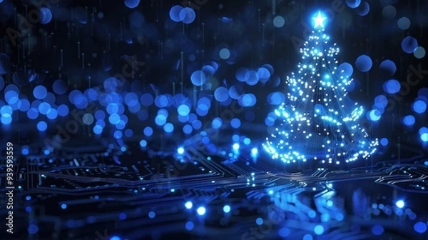 Obraz Digital Christmas Tree on Circuit Board