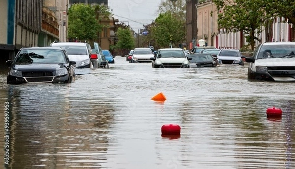 Fototapeta 홍수로 인해 물에 잠김 도시