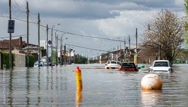 Fototapeta 홍수로 인해 물에 잠김 도시