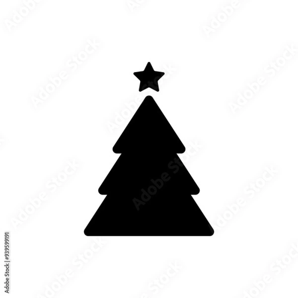 Obraz Christmas tree black icon. Stylized simple vector fir tree isolated on white background.