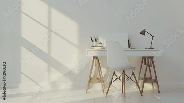 Fototapeta Modern office workspace with desk and chair. 