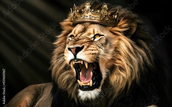 Obraz Roaring Lion King with Golden Crown - Christian Concept Art of Royalty and Power