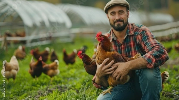 Obraz The farmer with chickens