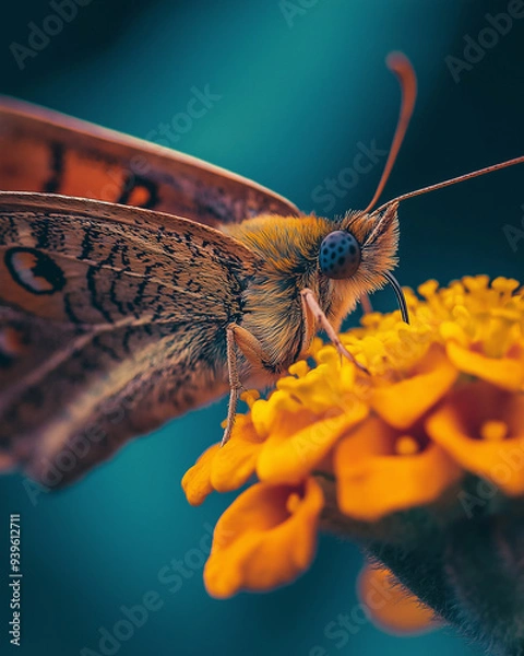 Fototapeta 27. Detailed and sharp portrait of a beautiful butterfly resting on a flower
