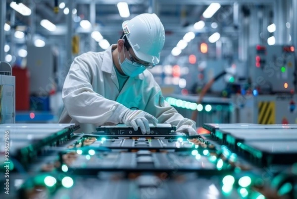 Obraz Chinese engineer working on ev car battery