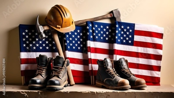 Obraz american flag on a table