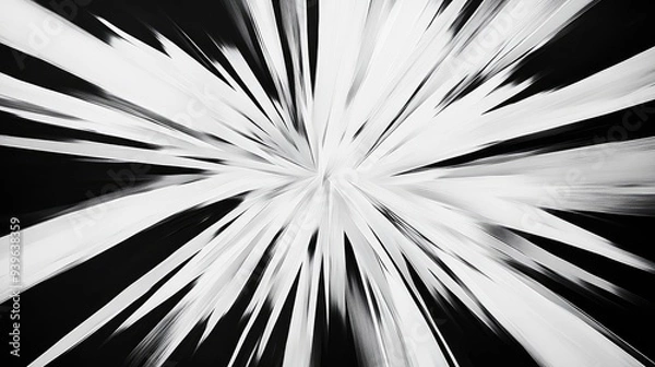 Obraz A modern abstract starburst with sharp, angular lines in monochrome, evoking a sense of power and intensity.