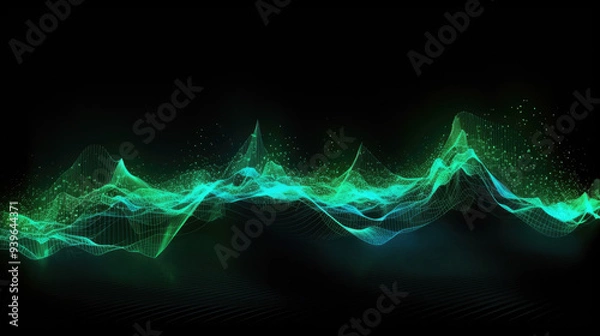 Fototapeta generated illustration of Abstract digital wave background with particles.