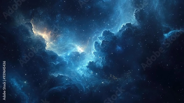 Fototapeta A distant galaxy view featuring Neptune, surrounded by cosmic clouds and glowing stars, capturing the vastness of space.