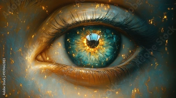 Fototapeta A Close-Up Of A Human Eye With A Galaxy Within It