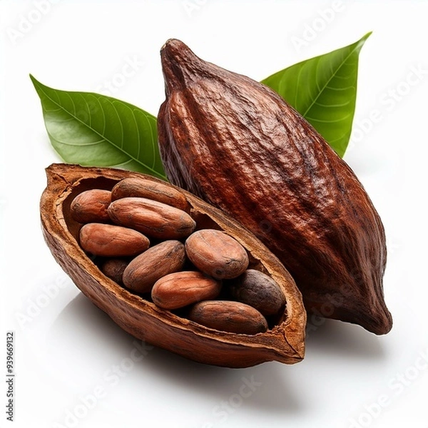 Fototapeta Brown cocoa pods isolated on a white background.