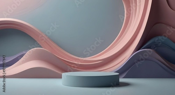 Fototapeta Product display background podium scene with 3D texture of wavy lines in light pastel pink, blue and purple tones. Beauty, skincare, technology products concept