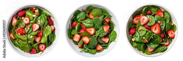 Fototapeta Set of spinach and strawberry salad isolated on a transparent background