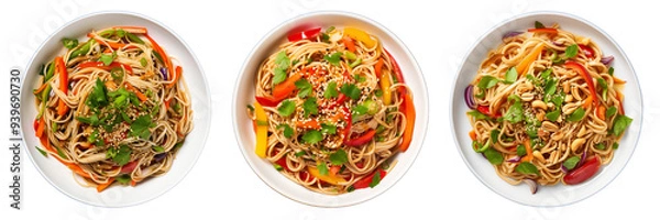 Fototapeta Set of Asian sesame noodle salad isolated on a transparent background