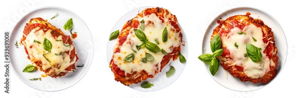 Fototapeta Set of baked chicken parmesan isolated on a transparent background
