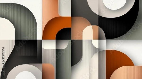 Fototapeta Design a geometric abstract composition with overlapping pastel shapes, using a soft palette of lavender, powder blue, and light peach, simple and minimal