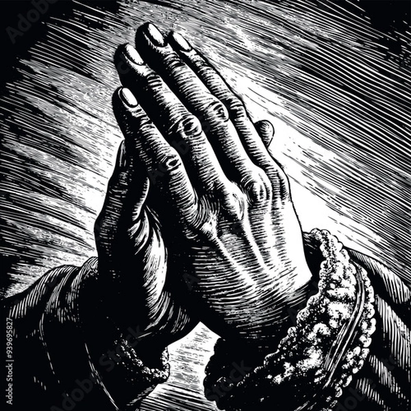Obraz Praying hands engraved vector