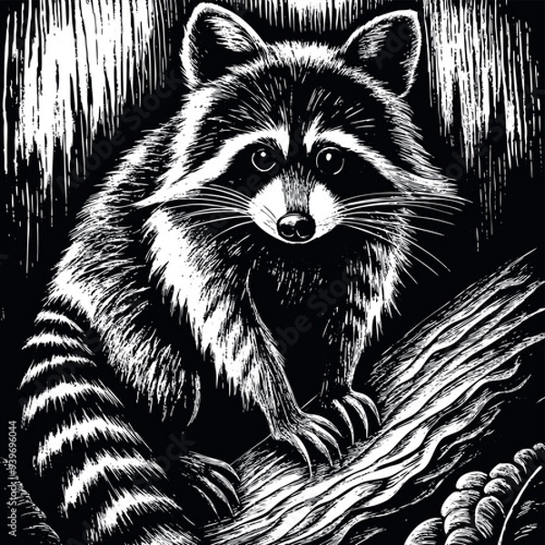 Obraz Raccoon engraved vector
