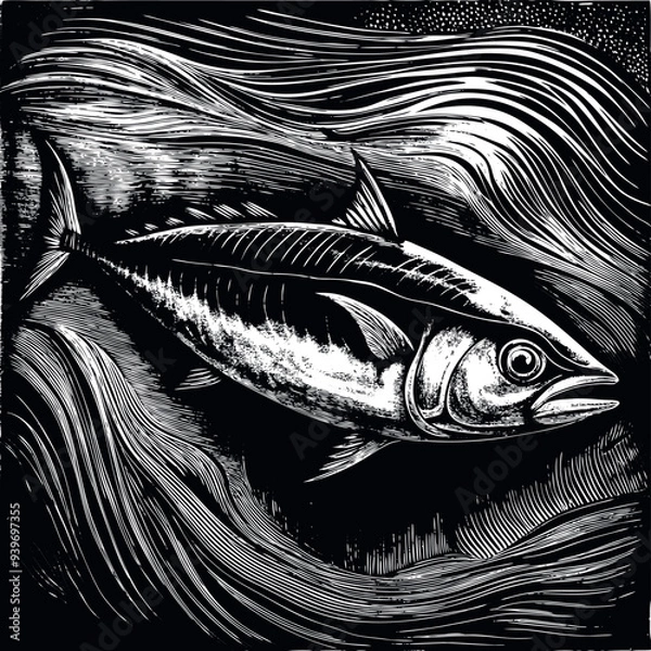 Obraz Tuna fish engraved vector