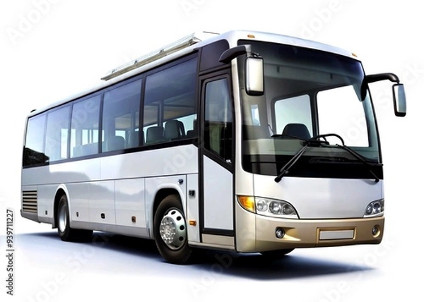 Obraz White big 3d tour bus front right angle view