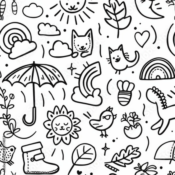 Fototapeta a simple line drawing with a outdoor themed coloring pages pattern for your little girl