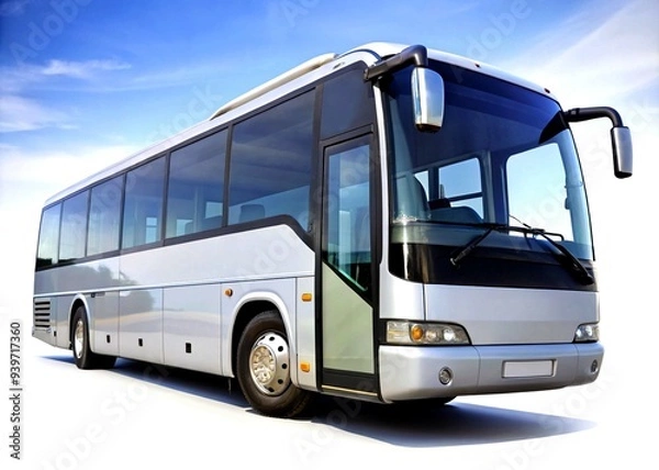 Fototapeta White big 3d tour bus front right angle view