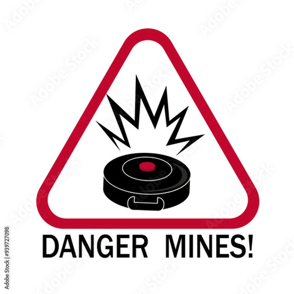 Fototapeta Danger mines sign. Vector illustration land mines icon inside. Caution minefield. Warning symbol. War conception.