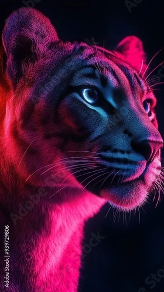 Fototapeta Tiger face glowing with radiant neon light effects in images