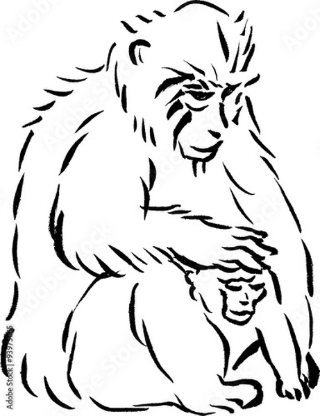 Obraz 親子猿の和風イラスト